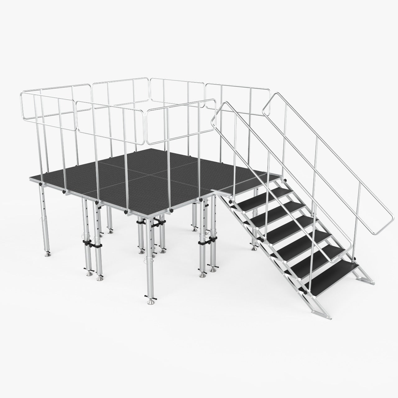 8x8 StageQ Platform Package 4x4 Decks w/ Steps Adjustable 28-48 Guard Rails and 3 Step