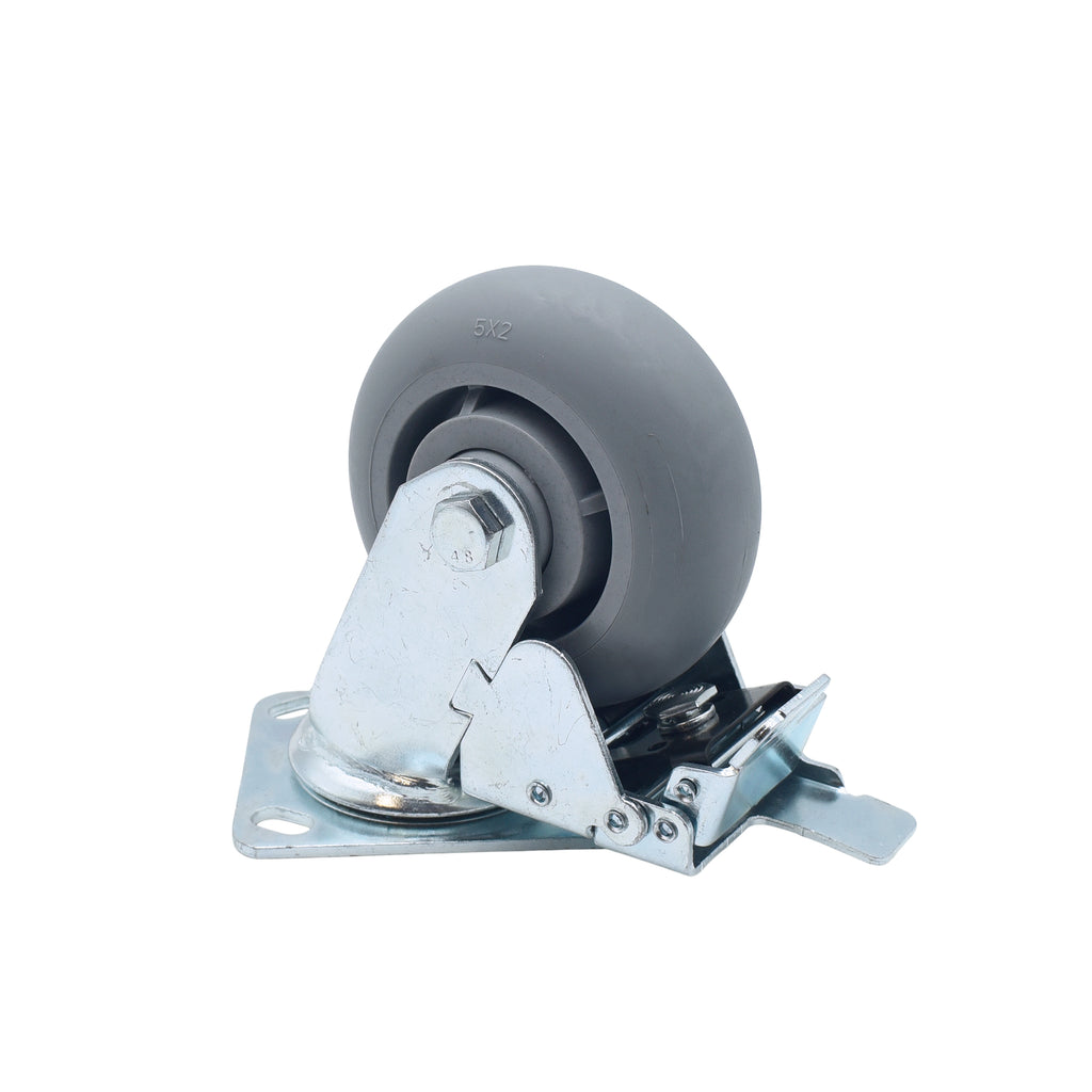 Single  Gray 5" Wheel Polyurethane Swivel Industrial Grade Locking Caster