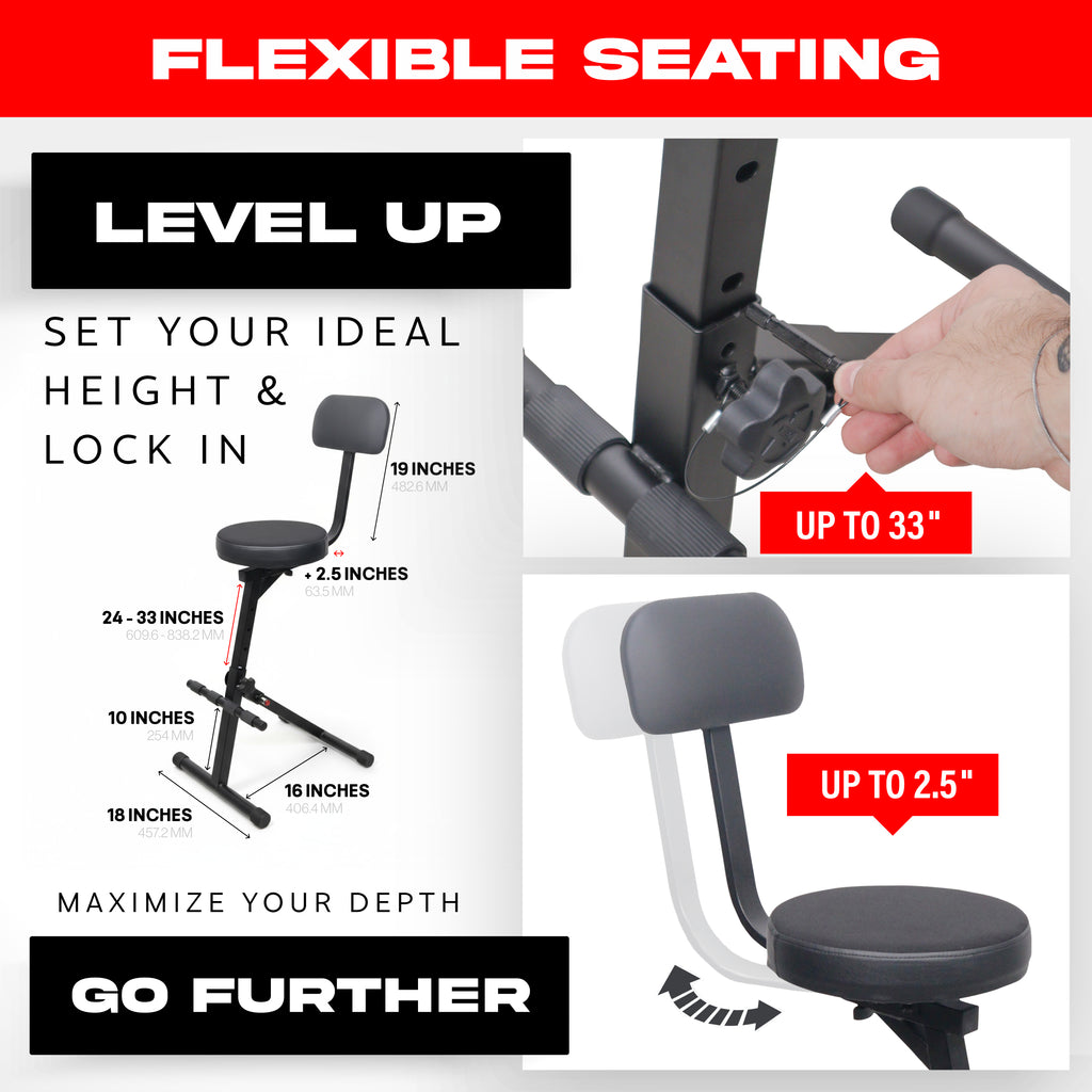 Portable Folding AV Operator DJ Keyboard Drum Height Adjustable Throne Chair with 13 in. Velvet Padded Cushion
