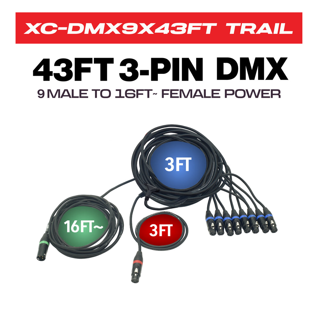 XC-DMX9X43FT TRAIL – 43FT 3-Pin DMX Cable w/ 9 Breakouts