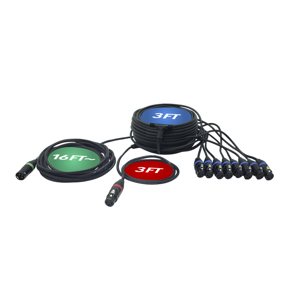 XC-DMX9X43FT TRAIL – 43FT 3-Pin DMX Cable w/ 9 Breakouts