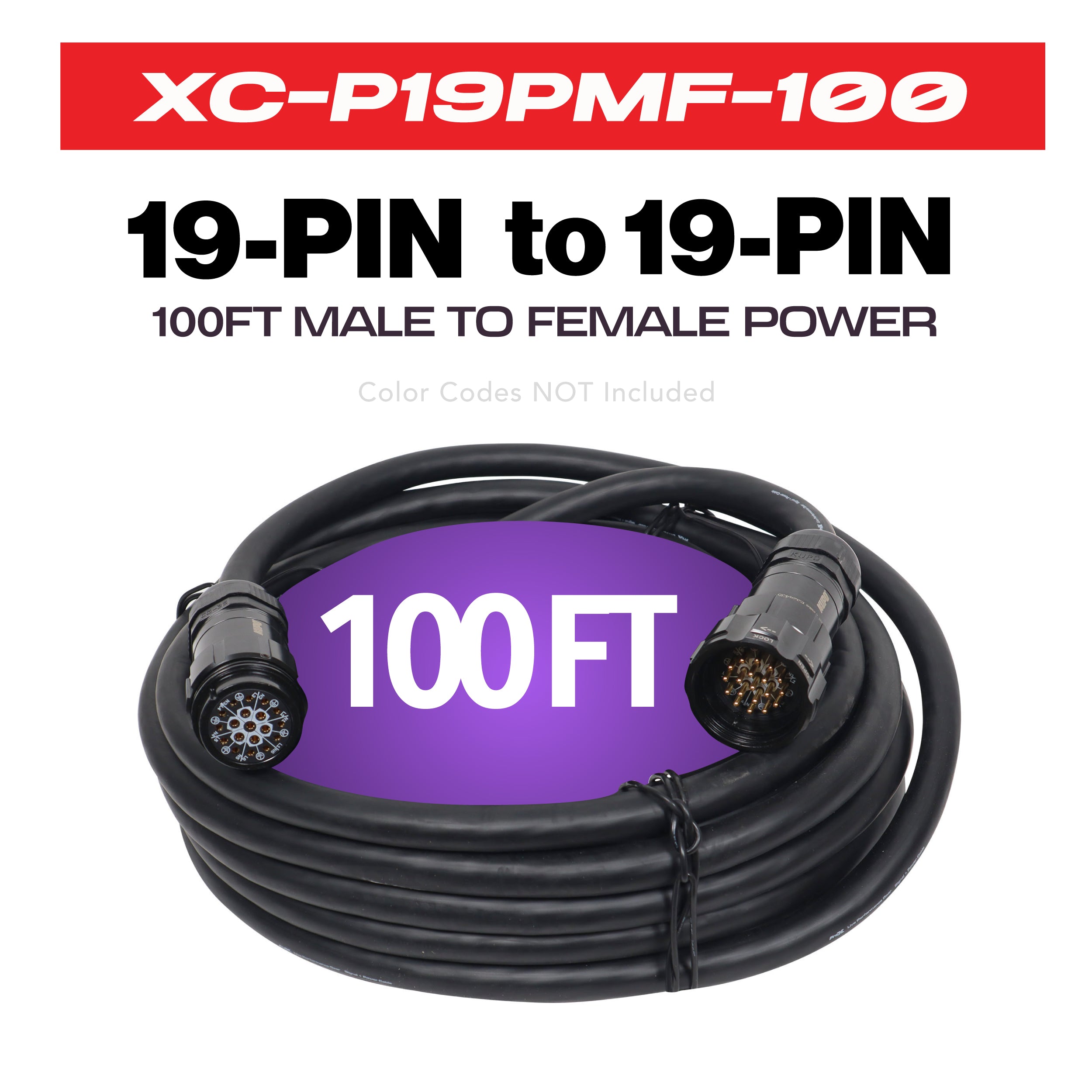 100 Ft 19 Pin  Male to 19 Pin  Female  Socapex Extension Cable