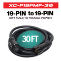 Power Distribution 30Ft 19 Pin Male to Female 12 AWG Extension Cable