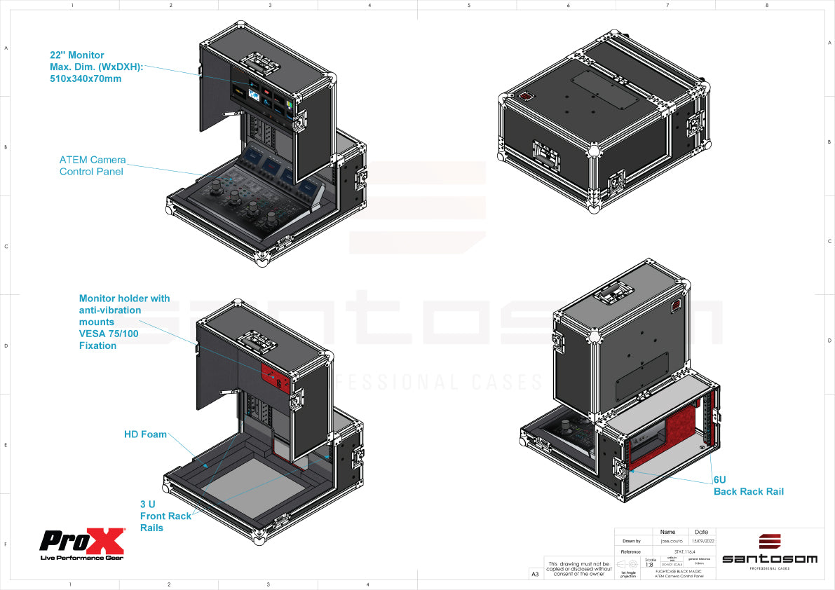 Video Controller Flight Case for Blackmagic ATEM 1 M/E  Camera Control Panel 3U + 6U by Santosom